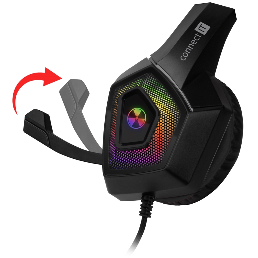 CONNECT IT CHP-5600-BK - LED RGB Juhtmega mänguri kõrvaklapid mikrofoniga must