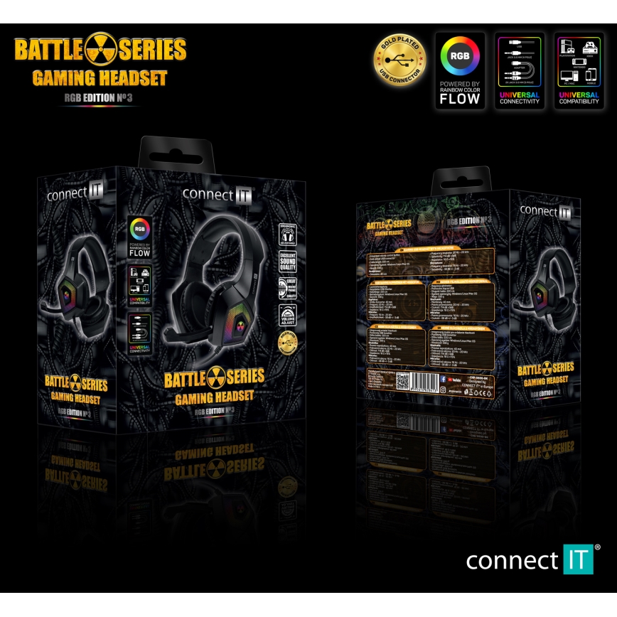 CONNECT IT CHP-5600-BK - LED RGB Juhtmega mänguri kõrvaklapid mikrofoniga must