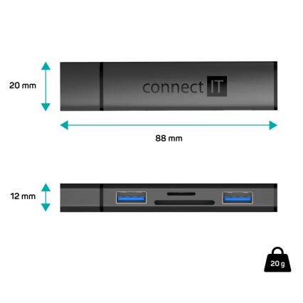 CONNECT IT CHU-4060-AN - USB-A hub mälukaardi lugejaga 4-ühes
