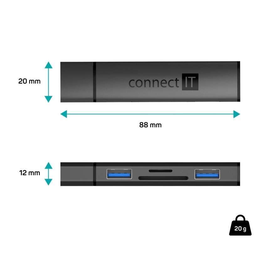 CONNECT IT CHU-4060-AN - USB-A hub mälukaardi lugejaga 4-ühes