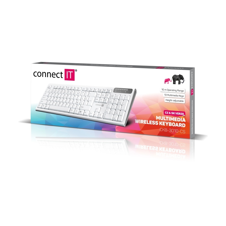 CONNECT IT CKB-3010-CS - Multimeedia juhtmevaba klaviatuur CZ/SK lokalisatsiooniga 2xAAA valge