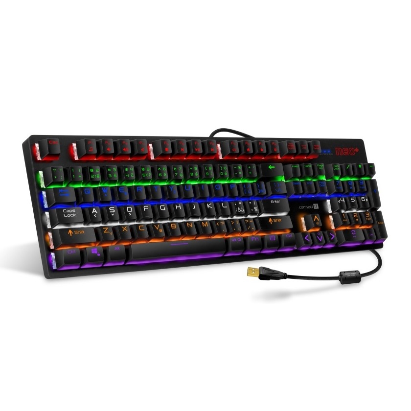 CONNECT IT CKB-3591-CS - LED RGB Juhtmega mänguri klaviatuur CZ/SK lokalisatsiooniga must + punane raam