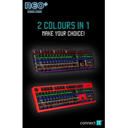 CONNECT IT CKB-3591-CS - LED RGB Juhtmega mänguri klaviatuur CZ/SK lokalisatsiooniga must + punane raam