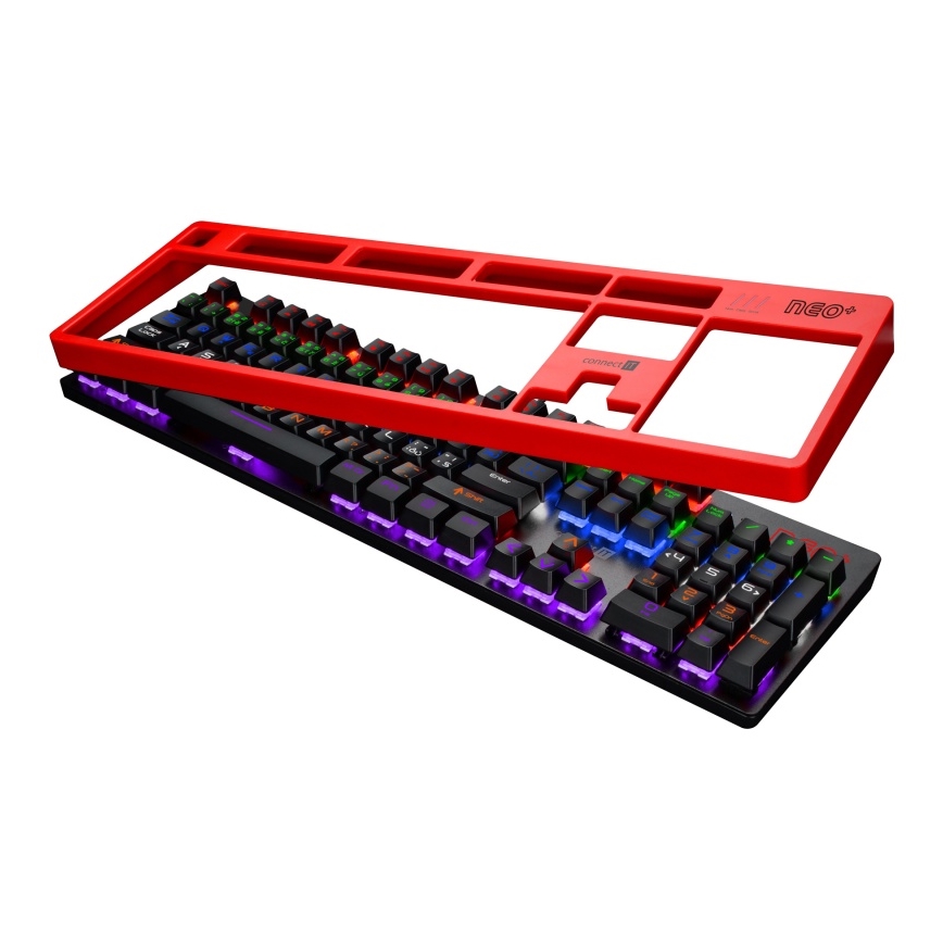 CONNECT IT CKB-3591-CS - LED RGB Juhtmega mänguri klaviatuur CZ/SK lokalisatsiooniga must + punane raam