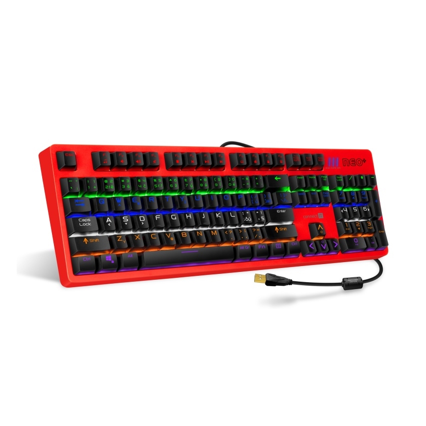 CONNECT IT CKB-3591-CS - LED RGB Juhtmega mänguri klaviatuur CZ/SK lokalisatsiooniga must + punane raam