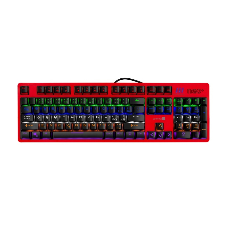 CONNECT IT CKB-3591-CS - LED RGB Juhtmega mänguri klaviatuur CZ/SK lokalisatsiooniga must + punane raam