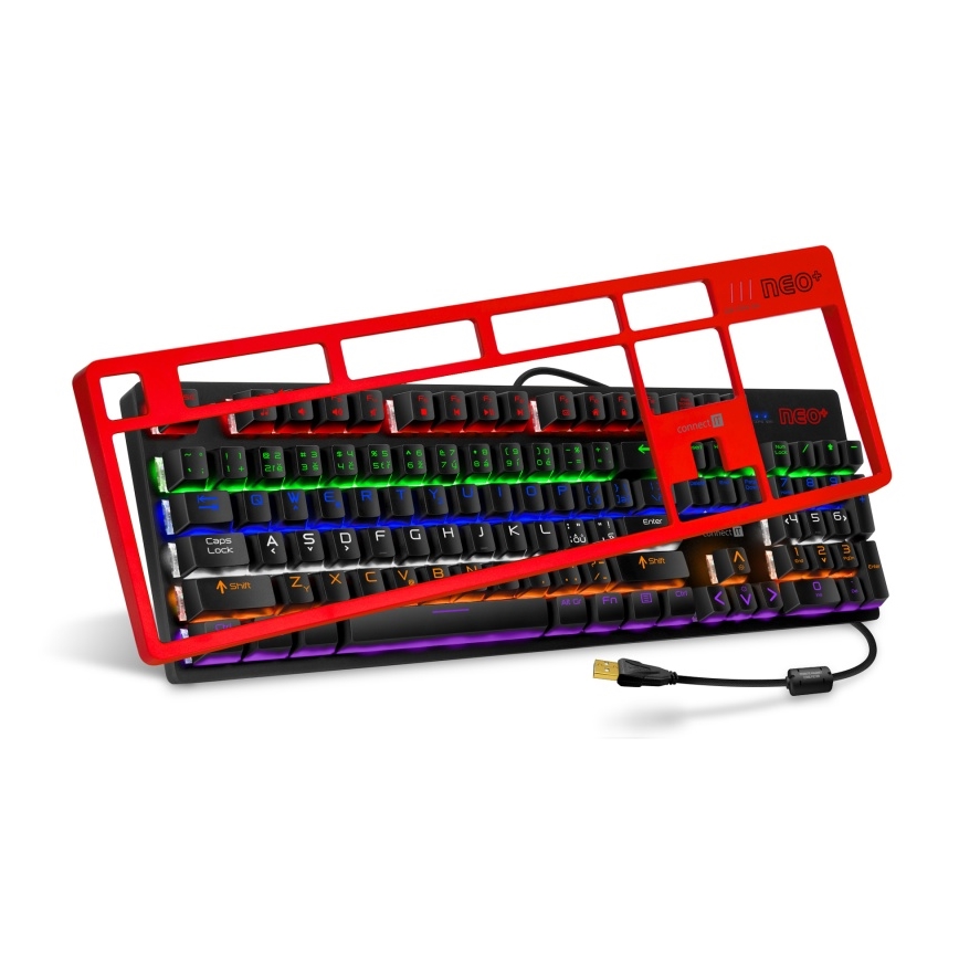 CONNECT IT CKB-3591-CS - LED RGB Juhtmega mänguri klaviatuur CZ/SK lokalisatsiooniga must + punane raam
