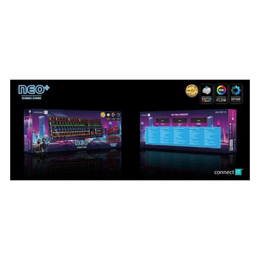 CONNECT IT CKB-3591-CS - LED RGB Juhtmega mänguri klaviatuur CZ/SK lokalisatsiooniga must + punane raam