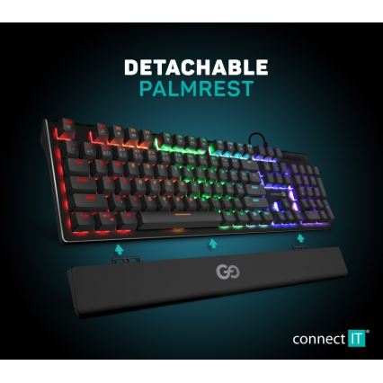 CONNECT IT CKB-7050-CS - LED RGB Juhtmega mänguri klaviatuur CZ/SK lokalisatsiooniga must
