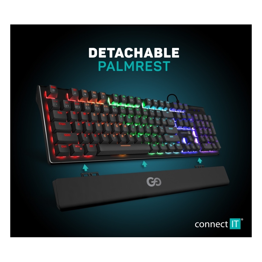 CONNECT IT CKB-7050-CS - LED RGB Juhtmega mänguri klaviatuur CZ/SK lokalisatsiooniga must