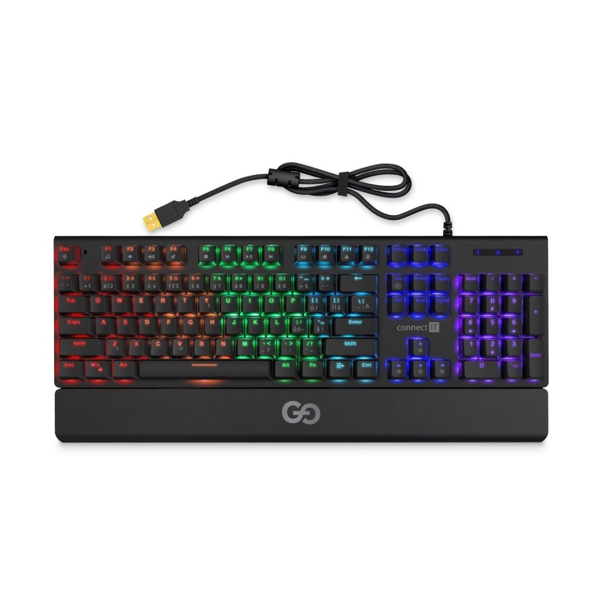 CONNECT IT CKB-7050-CS - LED RGB Juhtmega mänguri klaviatuur CZ/SK lokalisatsiooniga must
