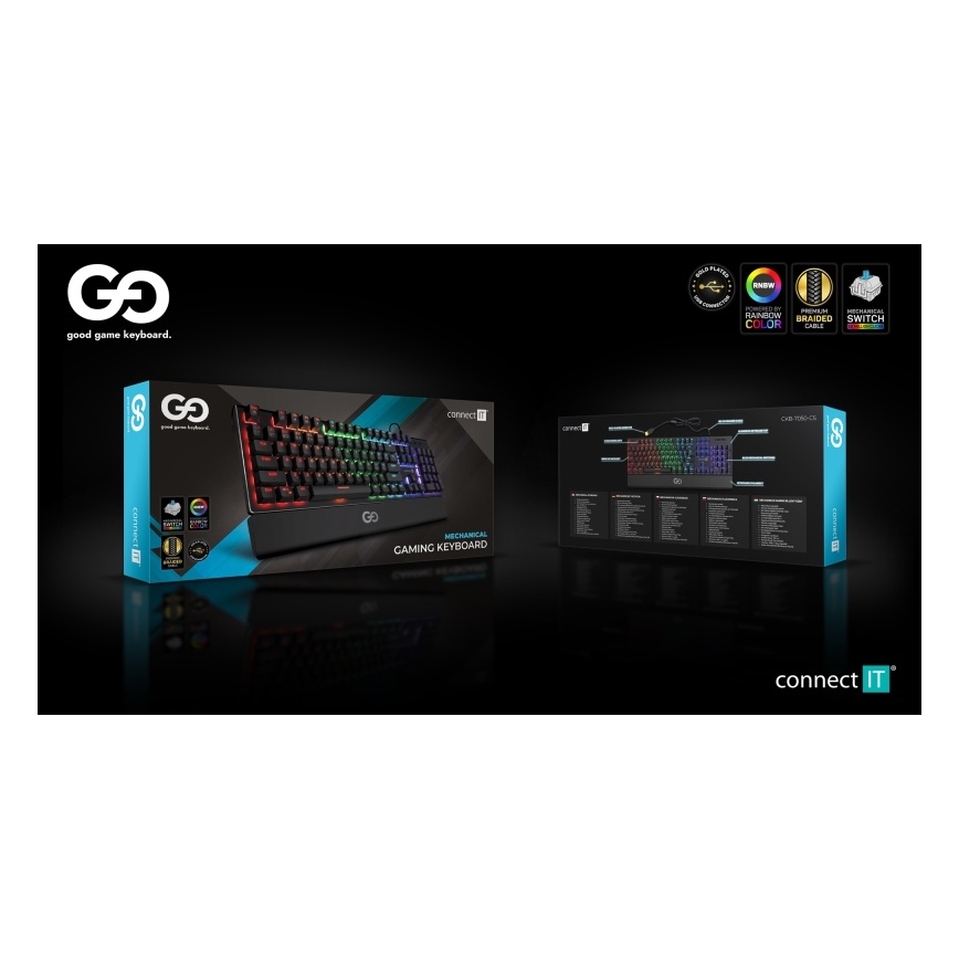 CONNECT IT CKB-7050-CS - LED RGB Juhtmega mänguri klaviatuur CZ/SK lokalisatsiooniga must