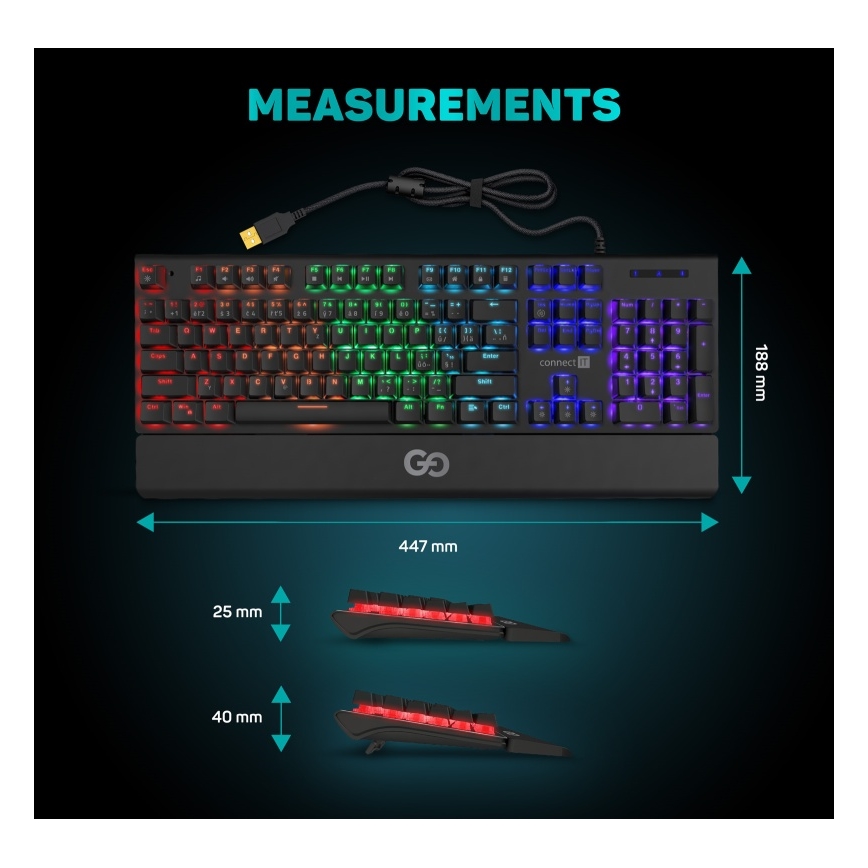 CONNECT IT CKB-7050-CS - LED RGB Juhtmega mänguri klaviatuur CZ/SK lokalisatsiooniga must