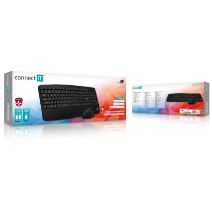 CONNECT IT CKM-6010-CS - Ergonoomiline juhtmevaba klaviatuur ja hiir 800/1200/1600/2400 DPI CZ/SK lokalisatsiooniga 1xAA + 2xAAA must