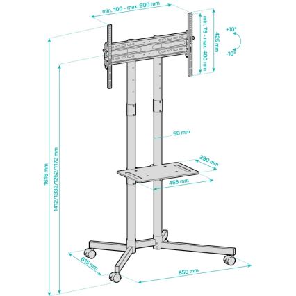 CONNECT IT CMH-9100-BK - Mobiilne TV-alus koos riiuliga 37-70” must