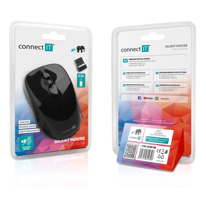 CONNECT IT CMO-2230-BK - Juhtmevaba hääletu hiir MUTE 1200 DPI 1xAA must