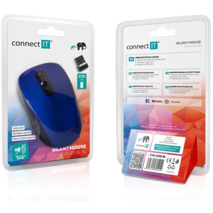 CONNECT IT CMO-2230-BL - Juhtmevaba hääletu hiir MUTE 1200 DPI 1xAA must/sinine
