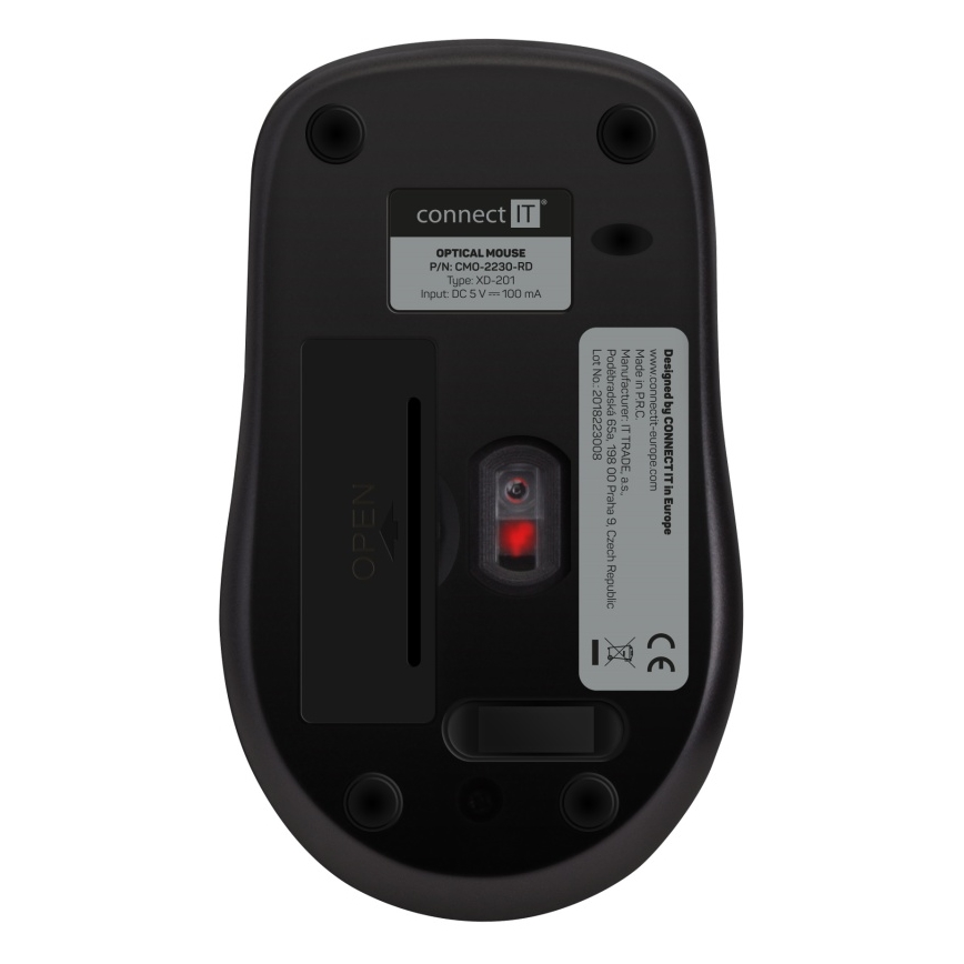 CONNECT IT CMO-2230-RD - Juhtmevaba hääletu hiir MUTE 1200 DPI 1xAA must/punane