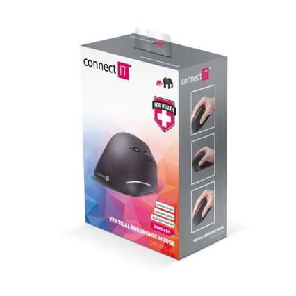 CONNECT IT CMO-2510-BK - Ergonoomiline juhtmevaba hiir Verti Wireless 800/1200/1600 DPI 2xAAA must