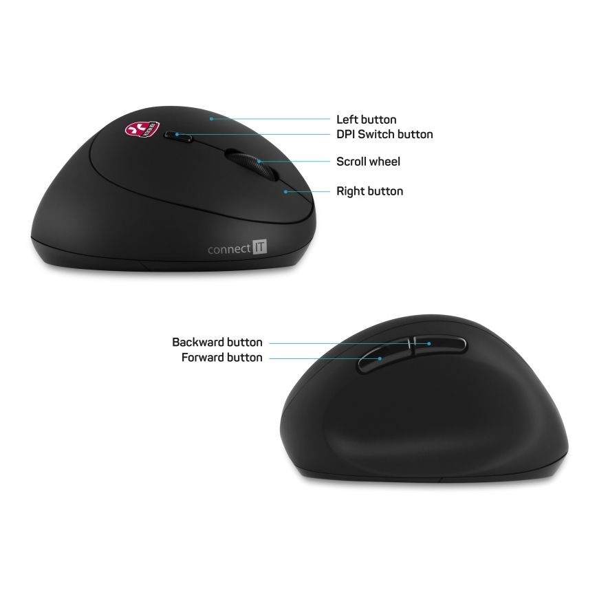 CONNECT IT CMO-2600-BK - Ergonoomiline traadita hiir 800/1200/1600 DPI 1xAA must