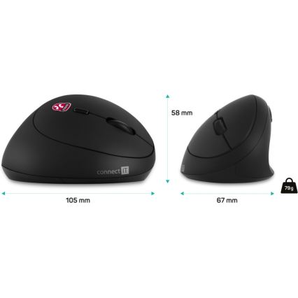 CONNECT IT CMO-2600-BK - Ergonoomiline traadita hiir 800/1200/1600 DPI 1xAA must