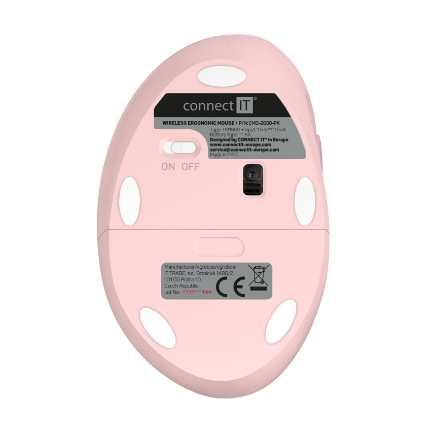 CONNECT IT CMO-2600-PK - Ergonoomiline juhtmevaba hiir 800/1200/1600 DPI 1xAA roosa