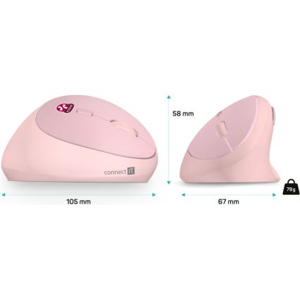 CONNECT IT CMO-2600-PK - Ergonoomiline juhtmevaba hiir 800/1200/1600 DPI 1xAA roosa