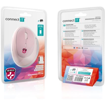 CONNECT IT CMO-2600-PK - Ergonoomiline juhtmevaba hiir 800/1200/1600 DPI 1xAA roosa