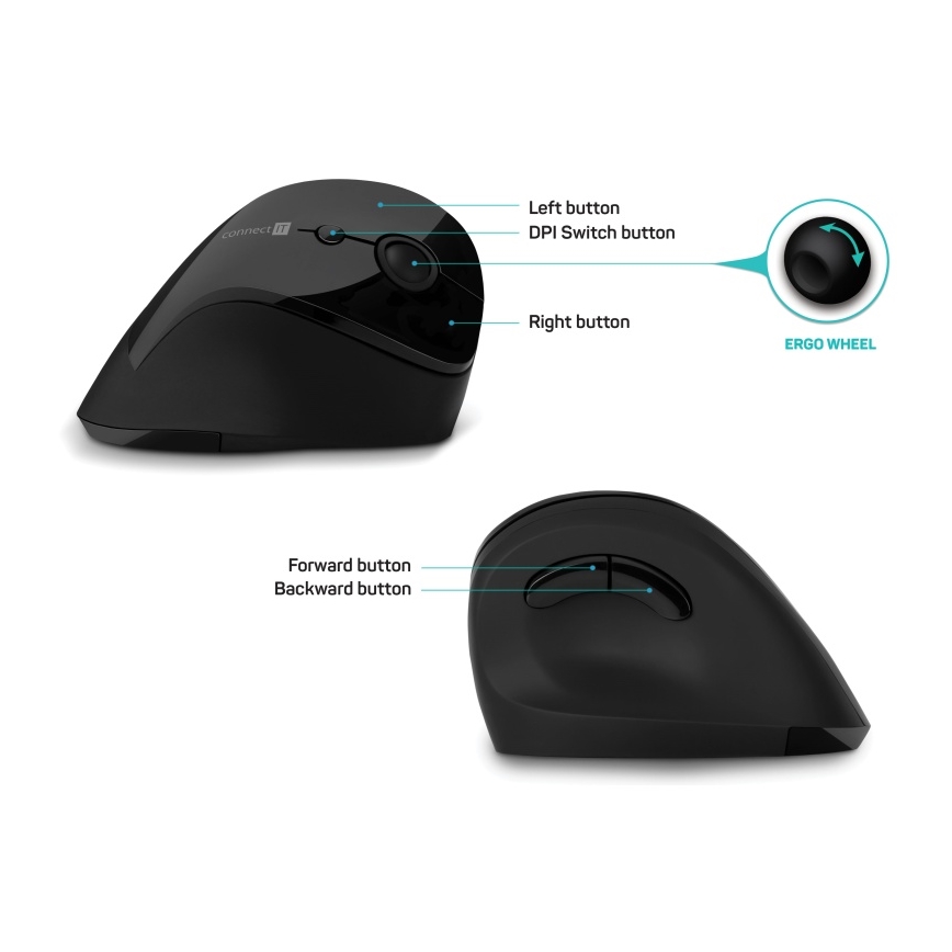 CONNECT IT CMO-2700-BK - Ergonoomiline juhtmevaba hiir 800/1200/1600 DPI 1xAA must