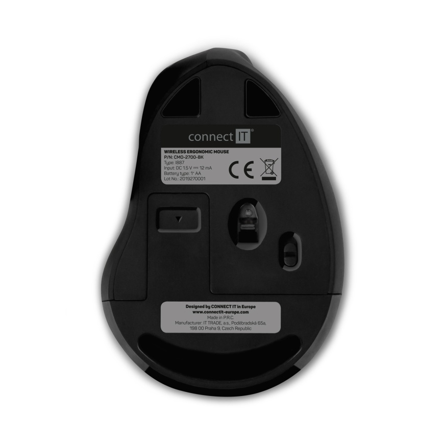 CONNECT IT CMO-2700-BK - Ergonoomiline juhtmevaba hiir 800/1200/1600 DPI 1xAA must