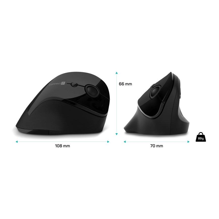 CONNECT IT CMO-2700-BK - Ergonoomiline juhtmevaba hiir 800/1200/1600 DPI 1xAA must