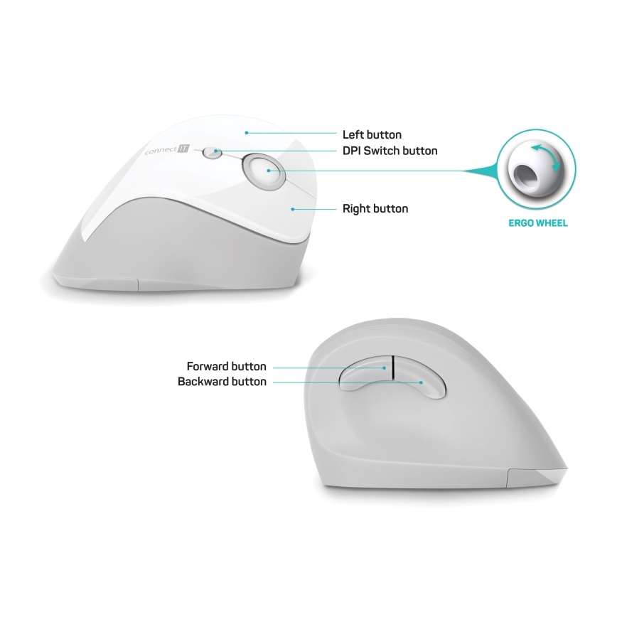 CONNECT IT CMO-2700-WH - Ergonoomiline juhtmevaba hiir 800/1200/1600 DPI 1xAA valge