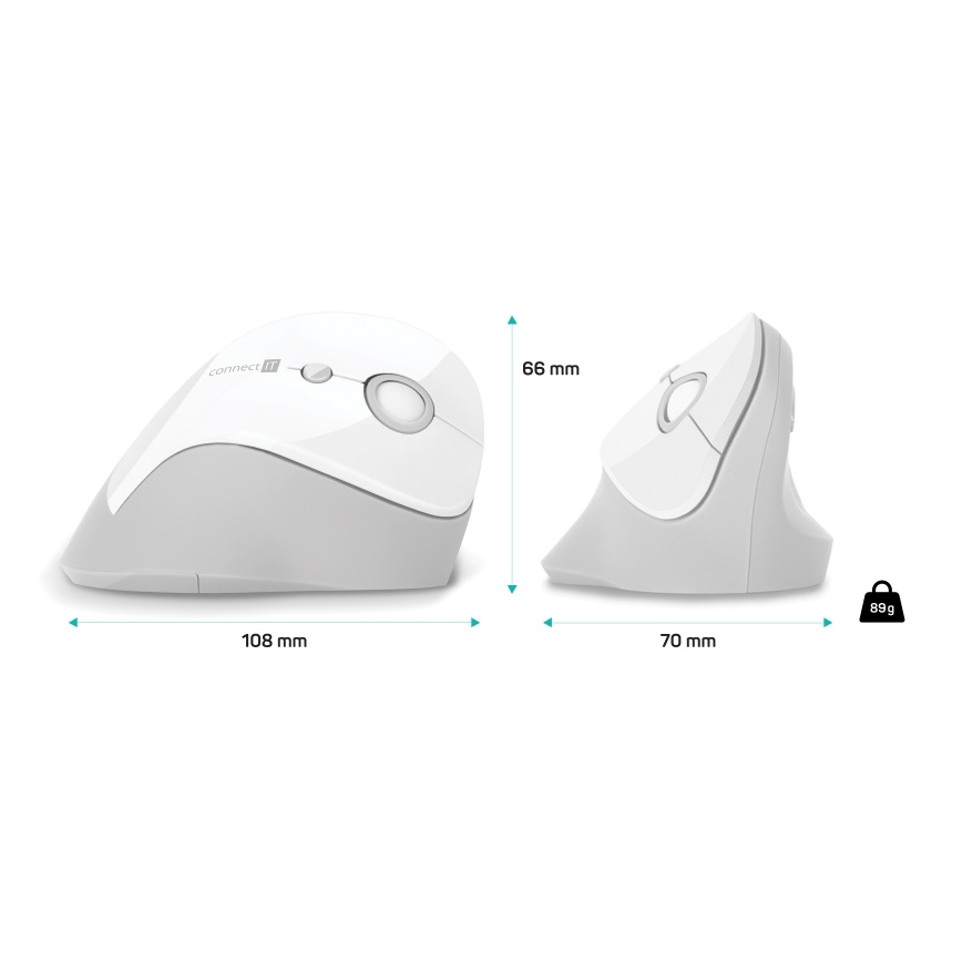 CONNECT IT CMO-2700-WH - Ergonoomiline juhtmevaba hiir 800/1200/1600 DPI 1xAA valge
