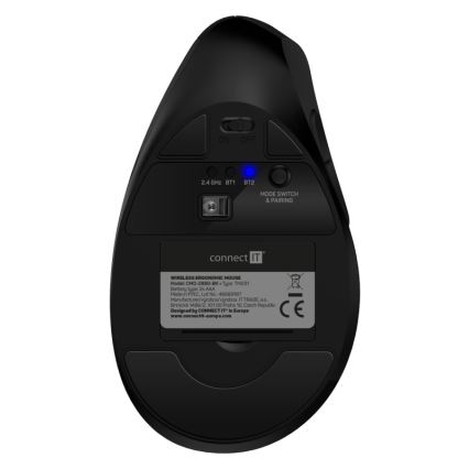 CONNECT IT CMO-2880-BK - Ergonoomiline juhtmevaba hiir Verti TriMode 1000/1600/2400 DPI 2xAAA must