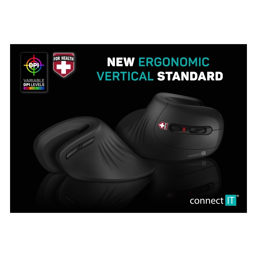 CONNECT IT CMO-2900-BK - Ergonoomiline juhtmevaba hiir 800/1200/1600 DPI 1xAA must