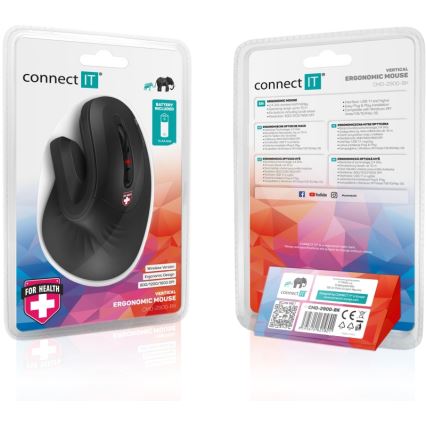 CONNECT IT CMO-2900-BK - Ergonoomiline juhtmevaba hiir 800/1200/1600 DPI 1xAA must