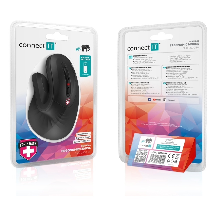 CONNECT IT CMO-2900-BK - Ergonoomiline juhtmevaba hiir 800/1200/1600 DPI 1xAA must