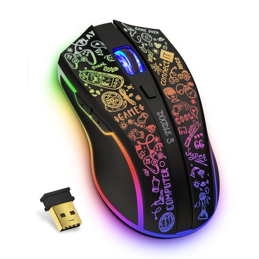 CONNECT IT CMO-3530-DD - LED RGB Juhtmevaba laetav mänguri hiir 800/1200/1600/2400/4800 DPI 600 mAh must