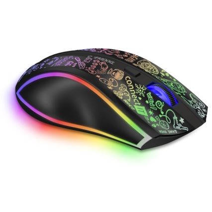 CONNECT IT CMO-3530-DD - LED RGB Juhtmevaba laetav mänguri hiir 800/1200/1600/2400/4800 DPI 600 mAh must