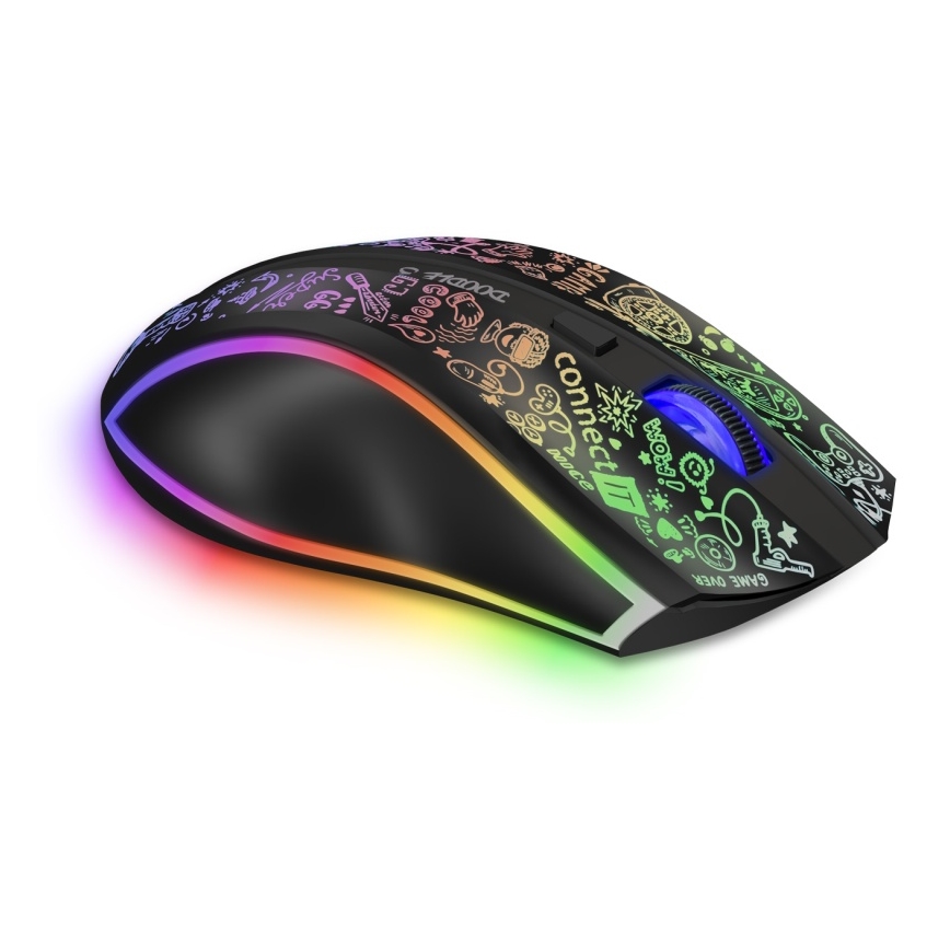 CONNECT IT CMO-3530-DD - LED RGB Juhtmevaba laetav mänguri hiir 800/1200/1600/2400/4800 DPI 600 mAh must