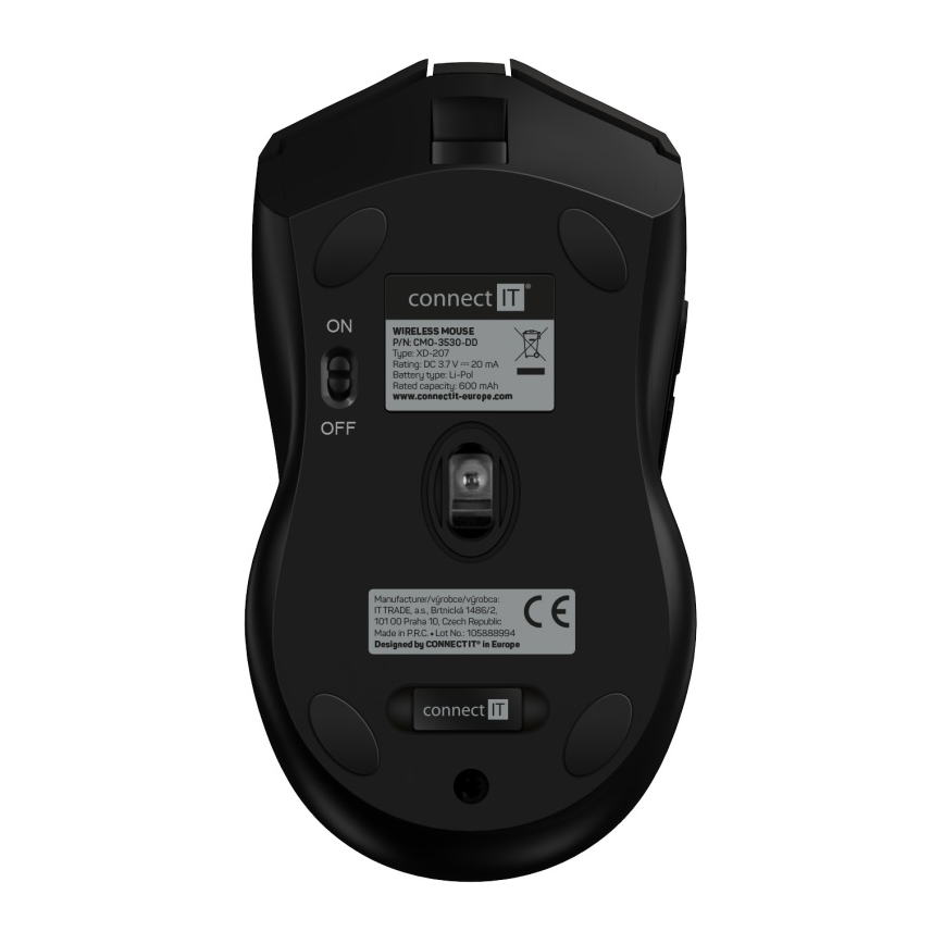 CONNECT IT CMO-3530-DD - LED RGB Juhtmevaba laetav mänguri hiir 800/1200/1600/2400/4800 DPI 600 mAh must