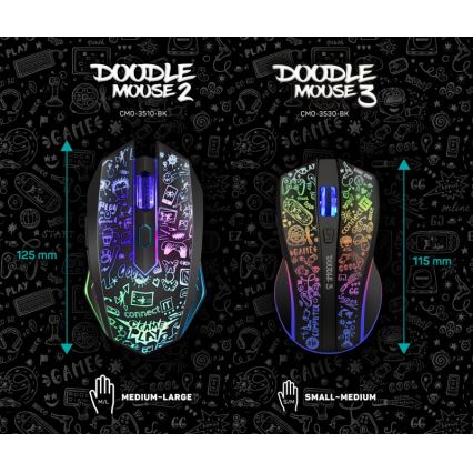 CONNECT IT CMO-3530-DD - LED RGB Juhtmevaba laetav mänguri hiir 800/1200/1600/2400/4800 DPI 600 mAh must