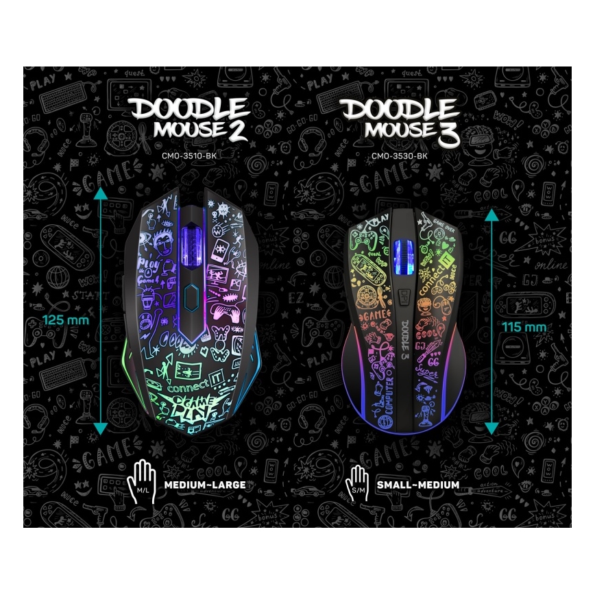 CONNECT IT CMO-3530-DD - LED RGB Juhtmevaba laetav mänguri hiir 800/1200/1600/2400/4800 DPI 600 mAh must