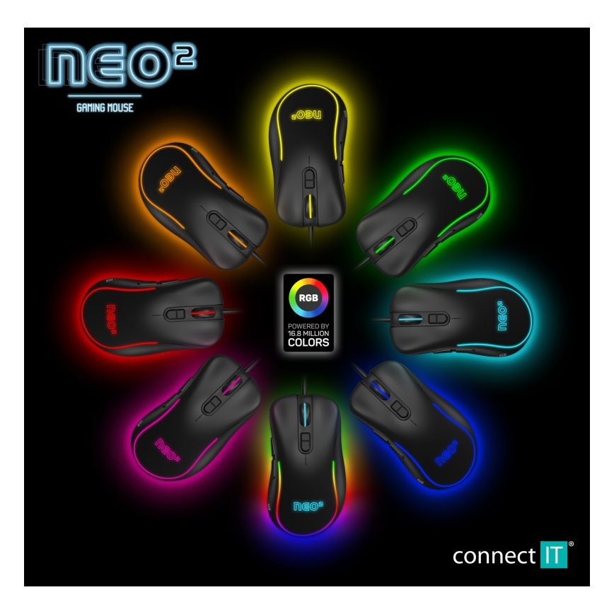 CONNECT IT CMO-3589-BK - LED RGB Juhtmega mänguri hiir 200-7200 DPI must
