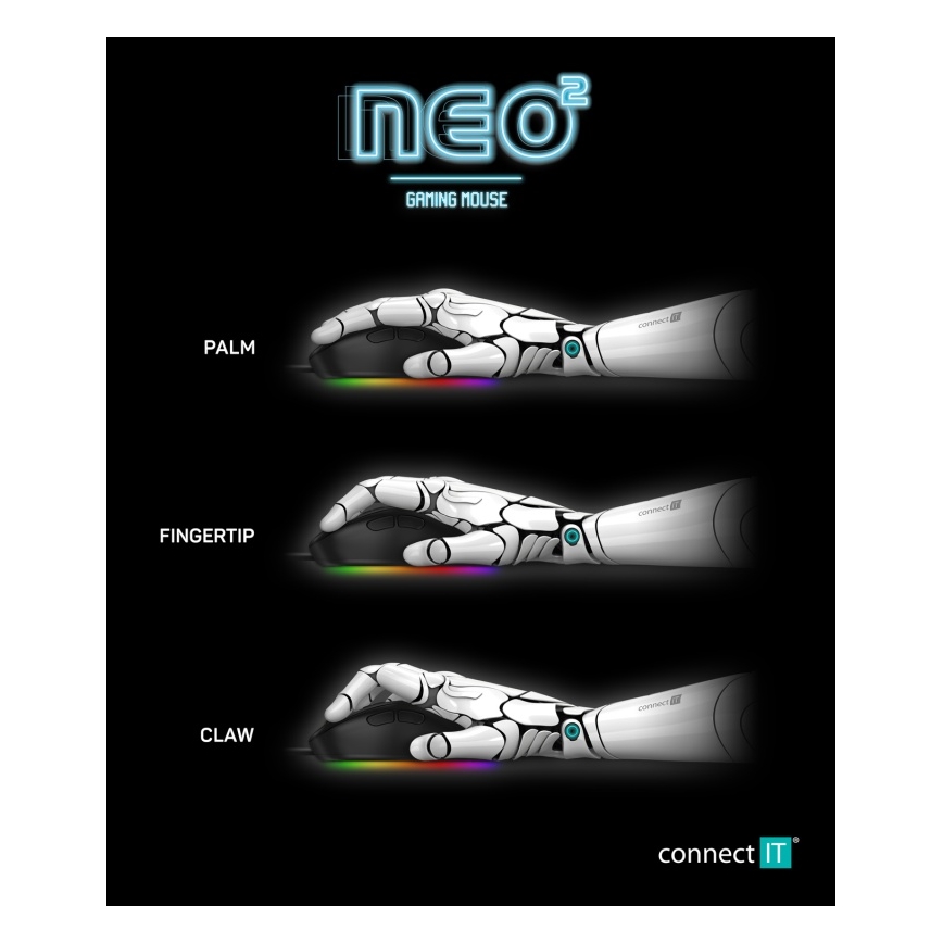 CONNECT IT CMO-3589-BK - LED RGB Juhtmega mänguri hiir 200-7200 DPI must