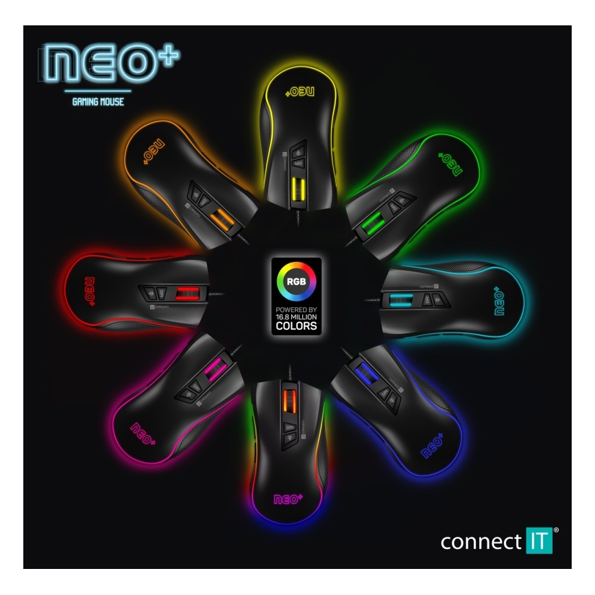 CONNECT IT CMO-3591-BK - LED RGB Juhtmega mängurihiir 500-7200 DPI must