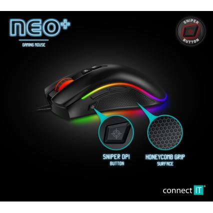 CONNECT IT CMO-3591-BK - LED RGB Juhtmega mängurihiir 500-7200 DPI must