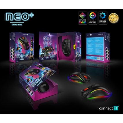 CONNECT IT CMO-3591-BK - LED RGB Juhtmega mängurihiir 500-7200 DPI must