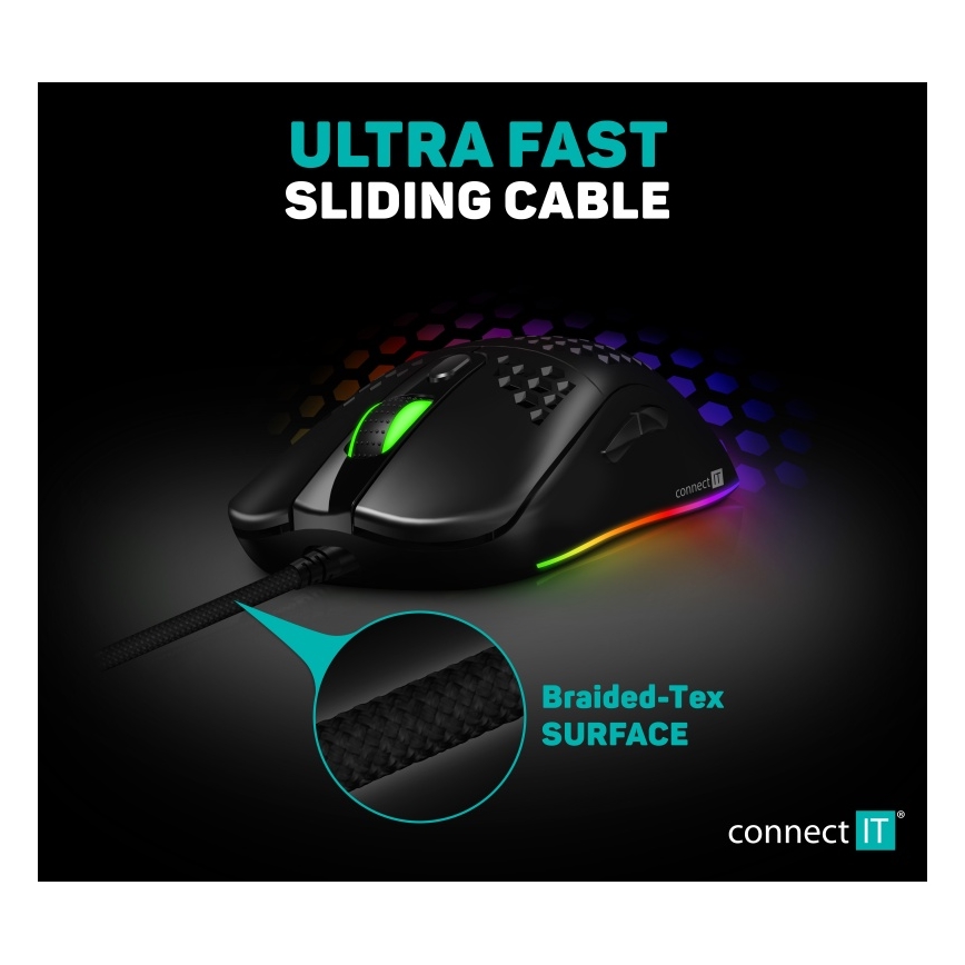 CONNECT IT CMO-5511-BK - LED RGB Juhtmega mängurihiir 200-12800 DPI must