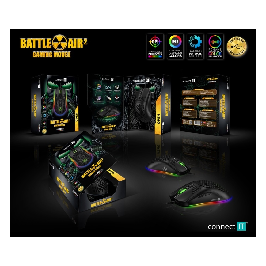 CONNECT IT CMO-5511-BK - LED RGB Juhtmega mängurihiir 200-12800 DPI must